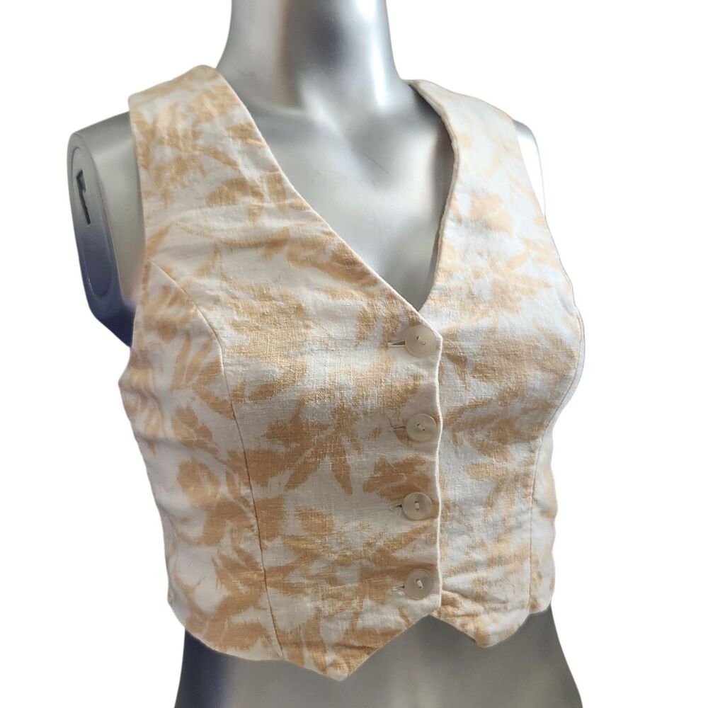 A&F Linen Vest Halter Top Palm Crop XS Backless Coastal Boho Festival Quiet Luxe